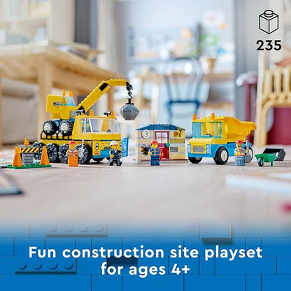 LEGO City Construction Trucks and Wrecking Ball Crane 60391 Building Toy Set for Toddler Kids Ages 4+ Includes 3 Construction Vehicles an Abandoned House and 3 Minifigures for Pretend Play