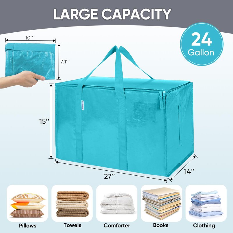 TICONN 8 Pack Extra Large Moving Bags Heavy Duty with Zippers & Carrying Handles, Durable Storage Bags Moving Boxes for Closet Organizers and Storage (8 Pack, Cream)