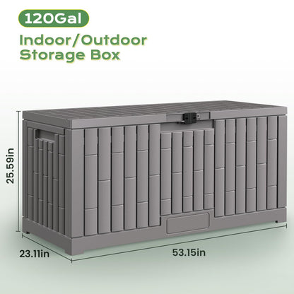 Jocoevol Deck Box 120 Gal, UV Resistant & Waterproof Outdoor Storage Box with Lock, Easy Assemble Storage Bins Container for Pool Patio Garden