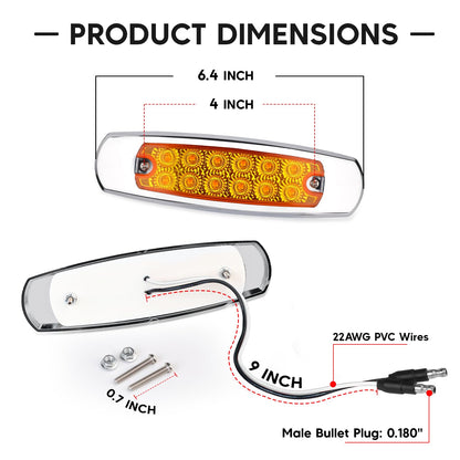 Ledvillage 50 Pack Amber LED Side Marker Lights with 2-Wire Plug 12LED Waterproof Clearance Fender Lamp for Trailer Truck RV SUV Surface Mount with Screws 12V DC