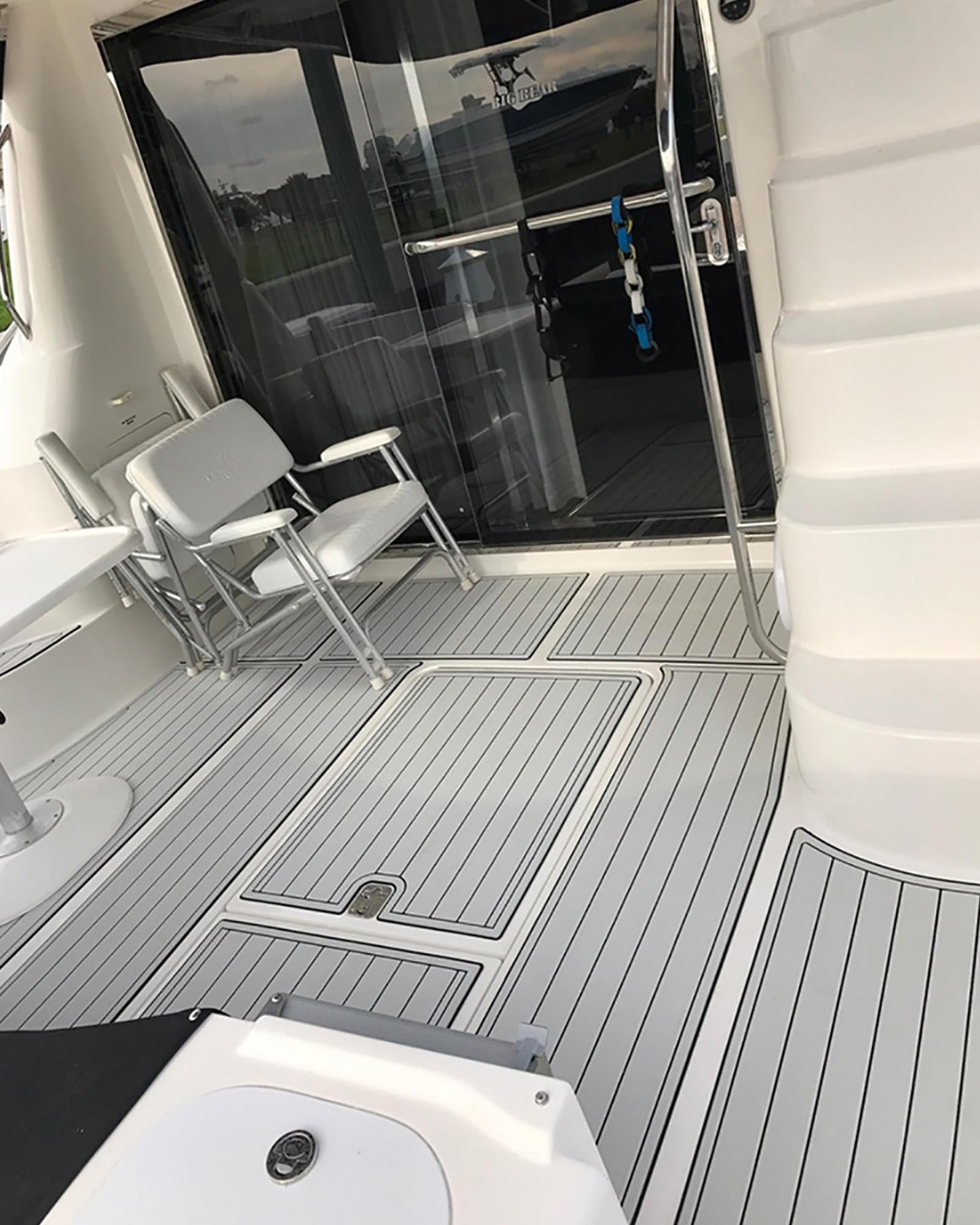 KXKZREN Boat Flooring EVA Foam Decking Sheet Faux Teak Marine Mat Non-Slip Boat Carpet Self-Adhesive Flooring for Jon Boats Motorboat RV Yacht Kayak Swim Platform 47.2 x 94.5 inch,31 sq.ft