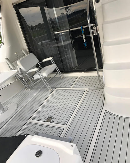 KXKZREN Boat Flooring EVA Foam Decking Sheet Faux Teak Marine Mat Non-Slip Boat Carpet Self-Adhesive Flooring for Jon Boats Motorboat RV Yacht Kayak Swim Platform 47.2 x 94.5 inch,31 sq.ft
