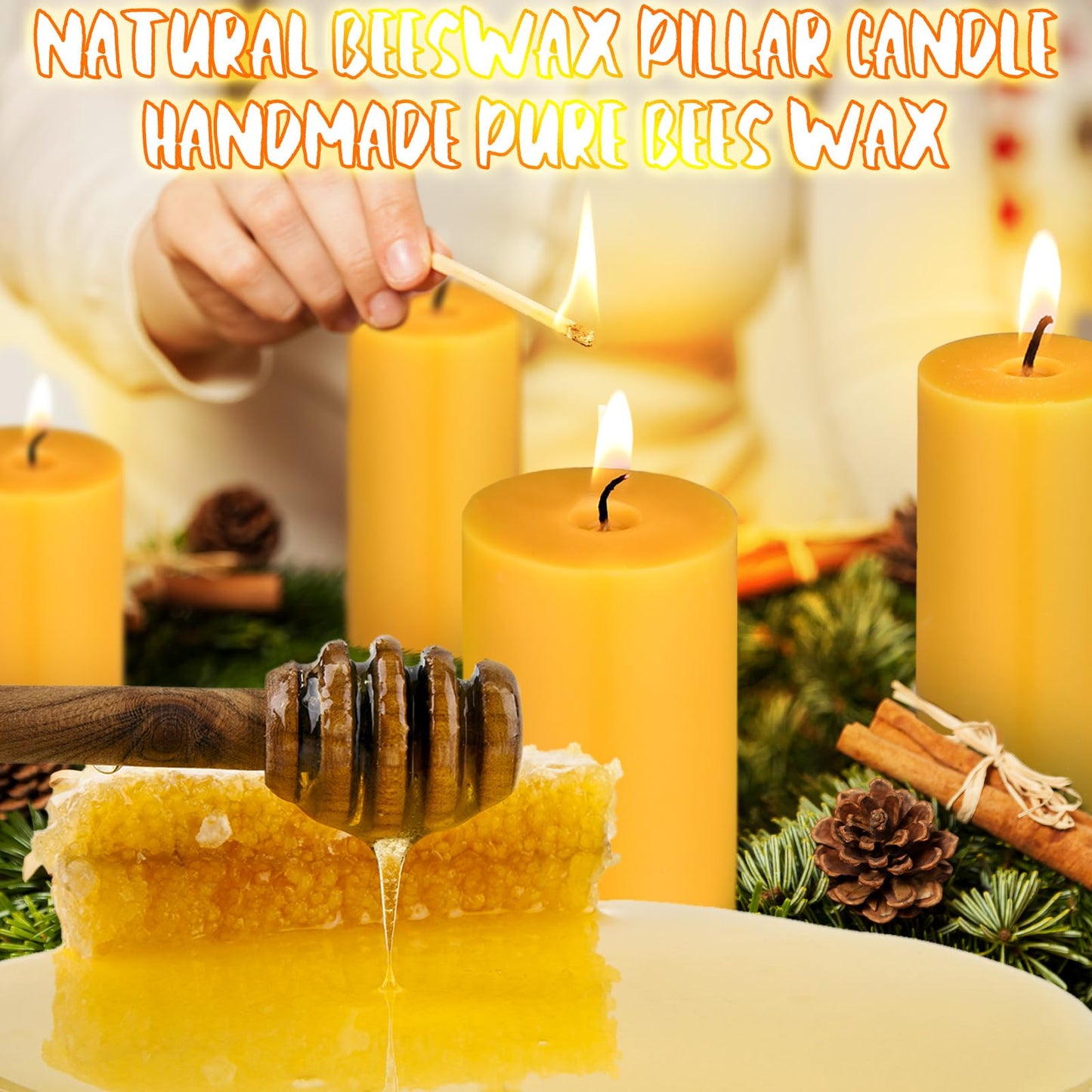 Threlaco 10 Pcs Pure Beeswax Candles Set Natural Unscented Beeswax Pillar Candle 2 x 3 Inch 2 x 4 Inch Smokeless Bees Wax Long Burn Time Scentless Candles for Prayer Room Decoration Home Relax