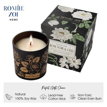 ROMIIE ZOI Scented Candle - Rose Noir & Oud- 6oz Aromatherapy Soy Wax Jar Candle for Home, Gifts for Women - 170g
