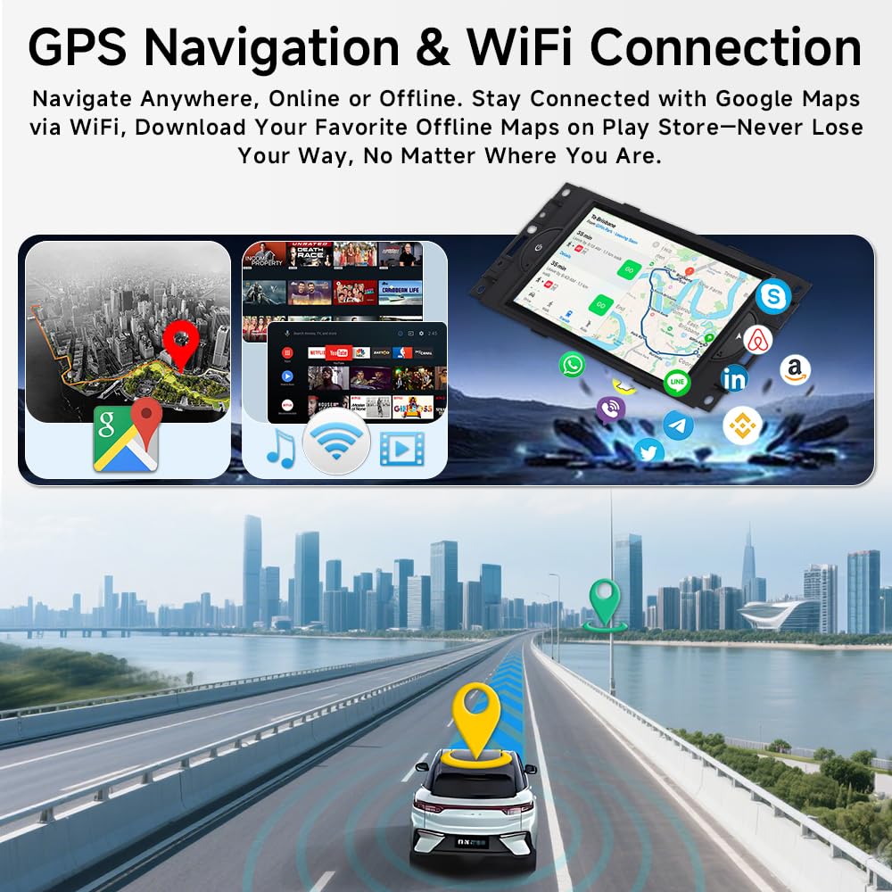 ASURE 3GB+32GB Android Car Stereo Radio for Dodge RAM/Chrysler 300/Jeep Grand Cherokee/Compass 2005 2006 2007 Cars,Car in-Dash GPS Navigation Head Unit Upgrade with Carplay Android Auto