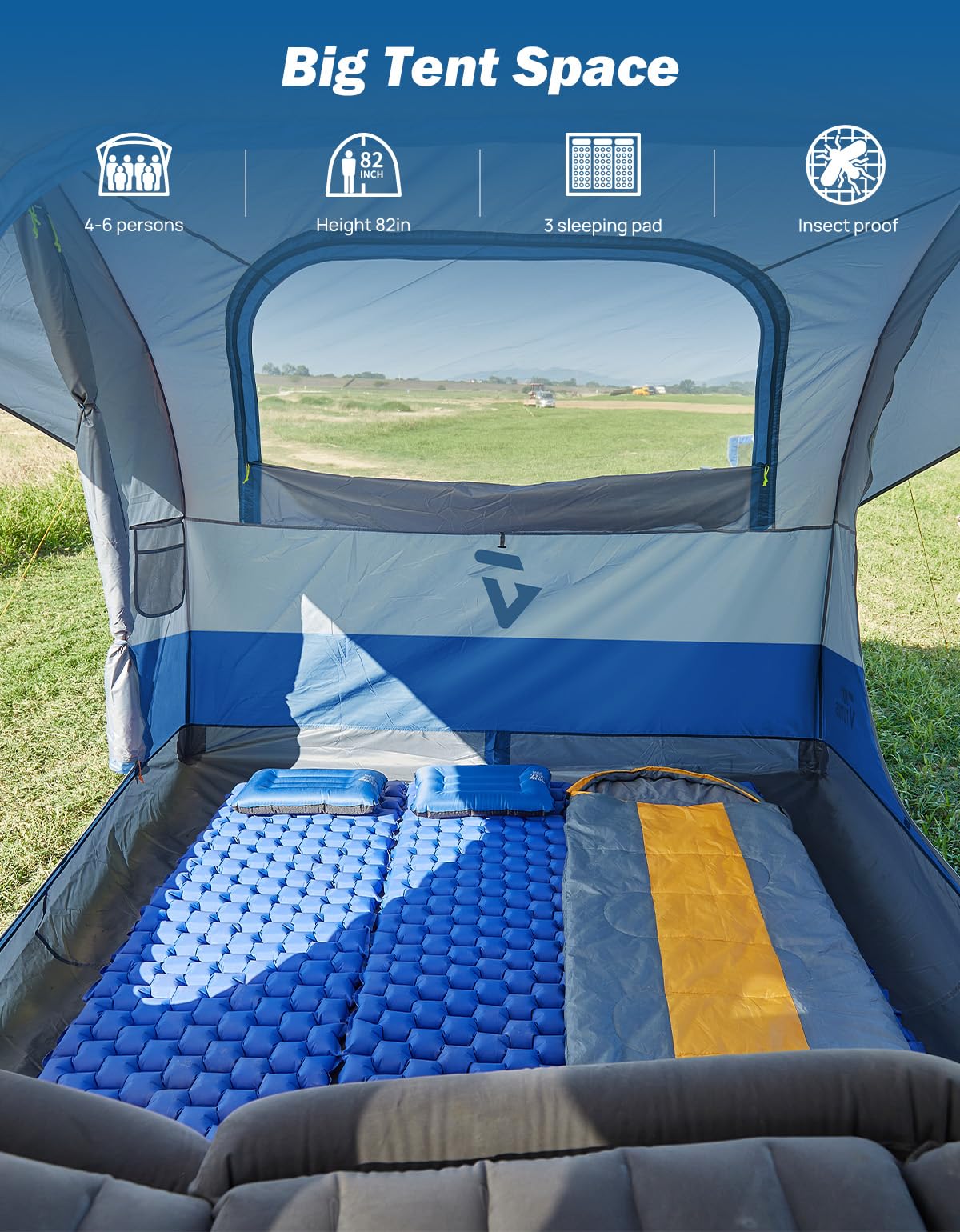 JOYTUTUS SUV Tent for Camping with Rainfly, Double Door Design Car Tent with Aluminum Poles, SUV Tailgate Tent with Waterproof PU2000mm Double Layer for 4-8 Person, Blue