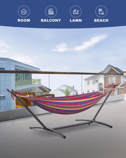 EveryFun Double Hammock with Heavy-Duty Steel Stand,Portable,Easy Assembly,600lbs Weight Capacity,Suit for Indoor,Yard,Camping,or Outdoor-Wide Red
