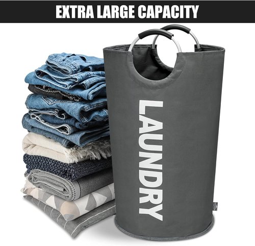 DOKEHOM Large 82L Laundry Basket - Collapsible Freestanding Hamper in Dark Grey