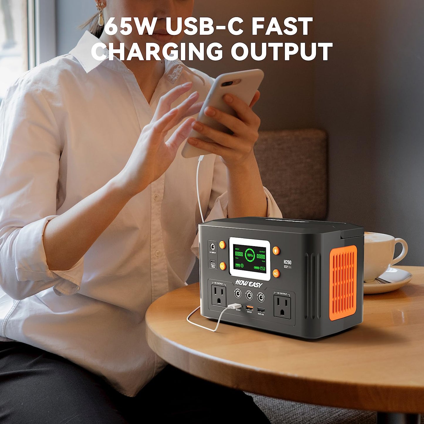 HOWEASY Portable Power Station,260W(500W peak) Solar Generator with PD 65W,110V Pure Sine Wave AC Outlet, 48000mAh Backup Lithium Battery for Outdoor Camping Travel Home Emergency