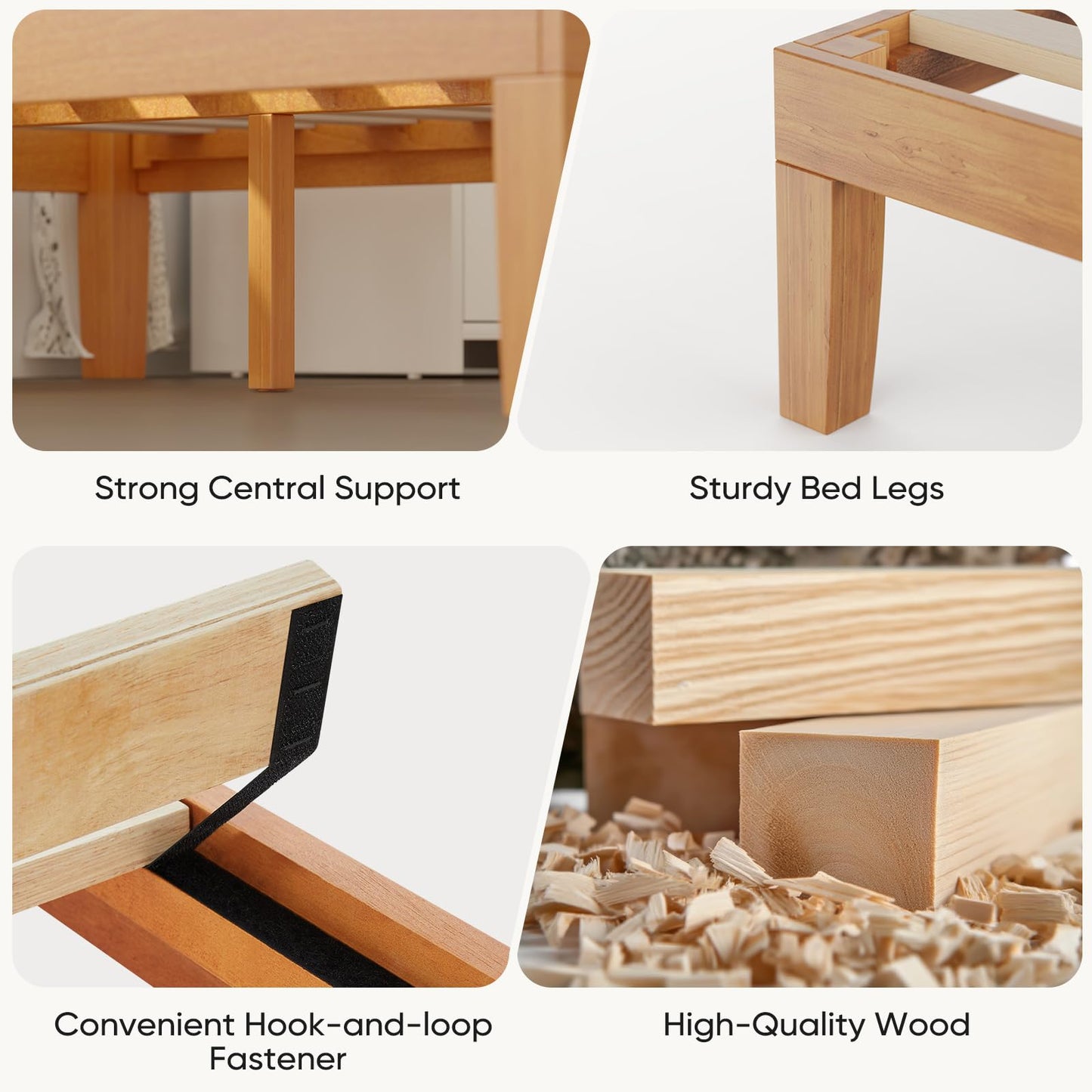 Sweetcrispy Queen Wood Platform Bed Frame, Solid 1000LBS Heavy Duty Bed Base with Wooden Slat Support, Sturdy, Stylish & Noise-Free Design, No Box Spring Needed, 12IN Natural Pine