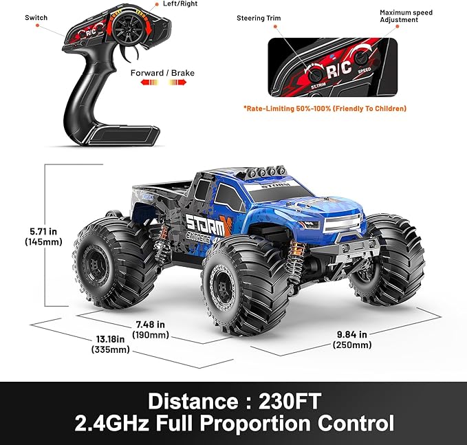 RC Cars 1:14 All Terrain Off-Road RC Truck 4WD Fast Remote Control Car 40 KM/H 4X4 Waterproof Monster Truck with 2×1300mAh Batteries Metal Shocks 6 LED Headlights RTR RC Vehicle