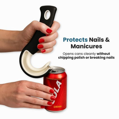 Jokari Ring Pull Can Opener for Soda and Food Cans Arthritis Aid with Non Slip Grip for Seniors Kids and Nail Protection Manual Pull Tab Tool for Easy Open Cans Black Dishwasher Safe