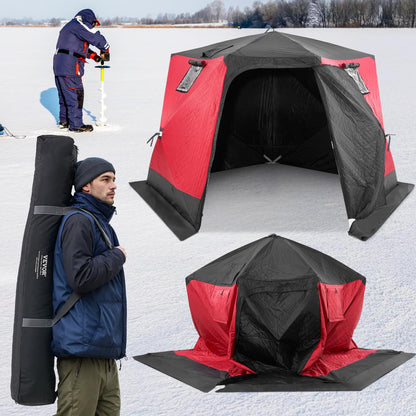 VEVOR Pop Up Ice Fishing Tent, 4-6 Person Large Insulated Shelter, 87x79x78 50sq ft Fishing Area, Portable Hub-Style Shanty for Winter, Ice Cube with Anchors, Ropes, Carrying Bag