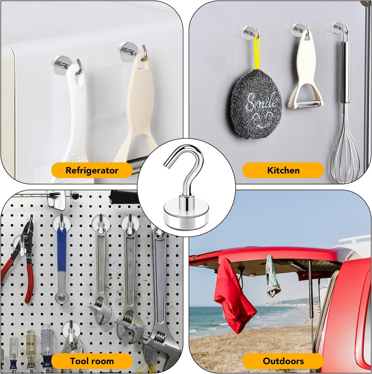 TRYMAG Magnetic Hooks - Heavy Duty 30Lbs Neodymium Magnet Hooks for Refrigerators & Workplaces | 25pcs