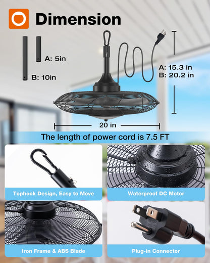 addlon 56FT(50+6) Solar String Lights Outdoor with Remote, 27 Shatterproof G40 Bulbs, Solar Powered & USB Charging Patio Lights & 20 Inch Outdoor Ceiling Fans with Lights for Patios