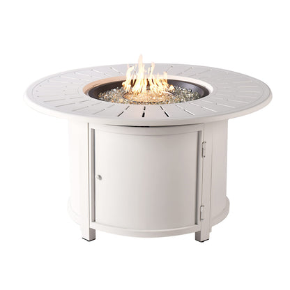 Oakland Living Round 44 in. x 44 in. Aluminum Propane Fire Pit Table with Glass Beads, Two Covers, Lid, 57,000 BTUs in White Finish