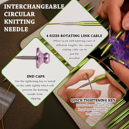 Interchangeable Circular Knitting Needles Set Includes 13 Pairs of Premium Aluminum Needles and Knitting Tools Box for Knitting Projects Use