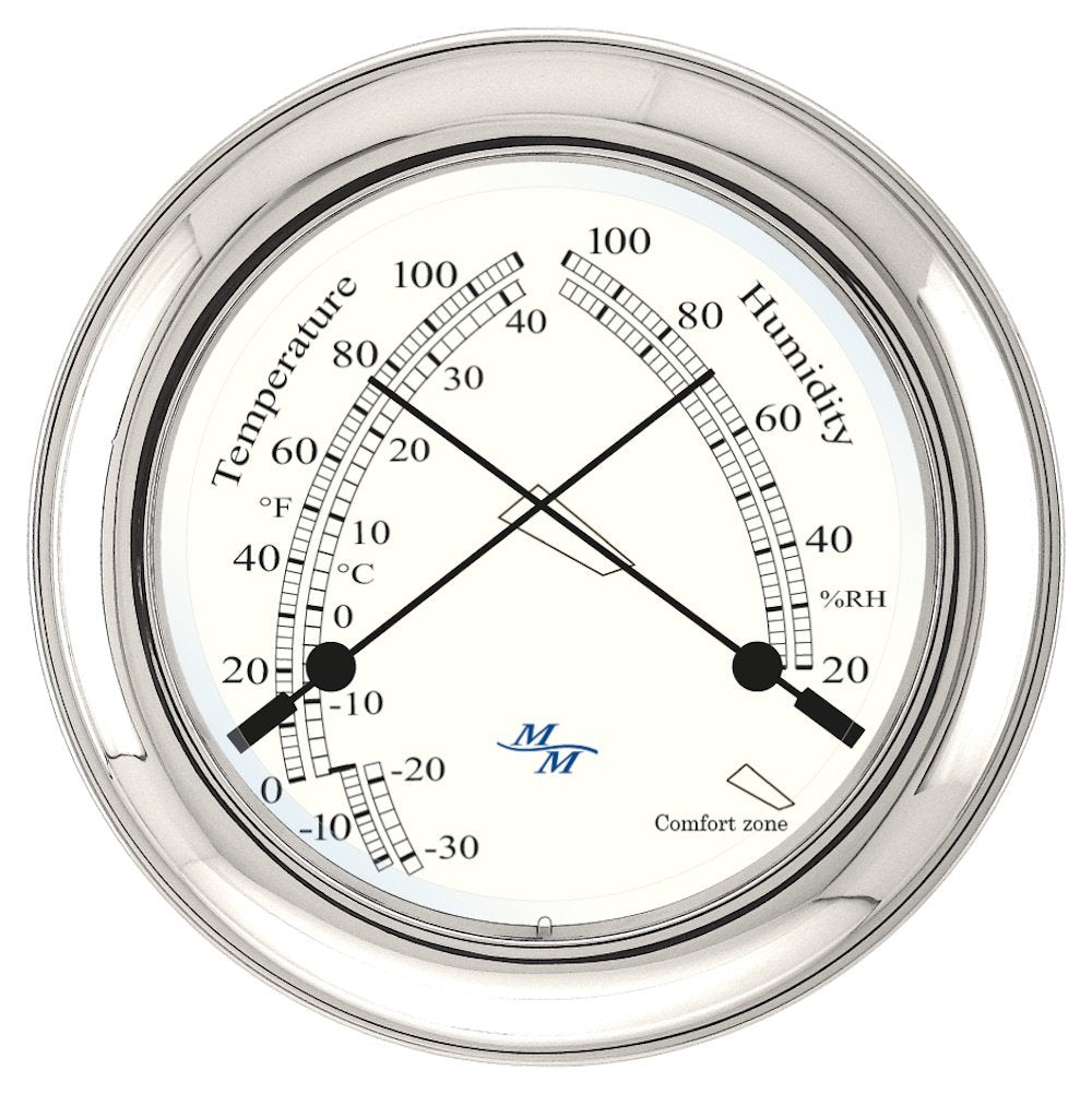 MASTER-MARINER Patriot Collection, Nautical Windlass Gift Set, 5.85” Diameter Time & Tide Clock and Comfort Meter Instruments, Chrome Finish, Ivory Patriot dial