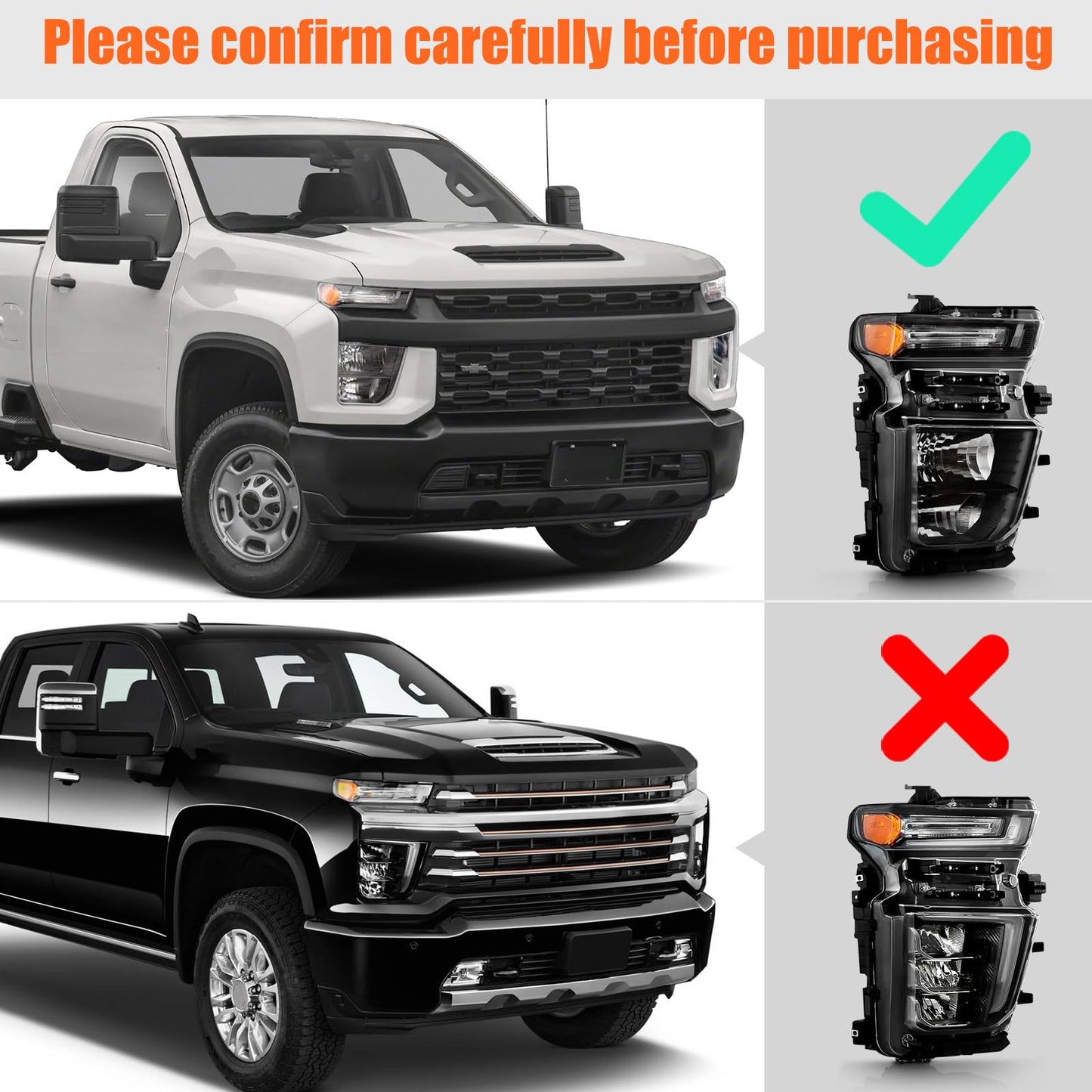 VLINCAR Upgrade LED Headlight Assembly Compatible with Chevy Silverado 2500HD 3500HD 2020 2021 2022 2023 (For Halogen Model Upgrade) Factory Replacement Head Light Lamp Driver & Passenger Side