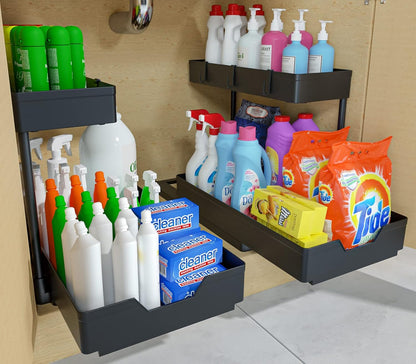 Nature's Source Under Sink Organizer - 2 Tier Sliding Storage Basket for Kitchen & Bathroom | Black