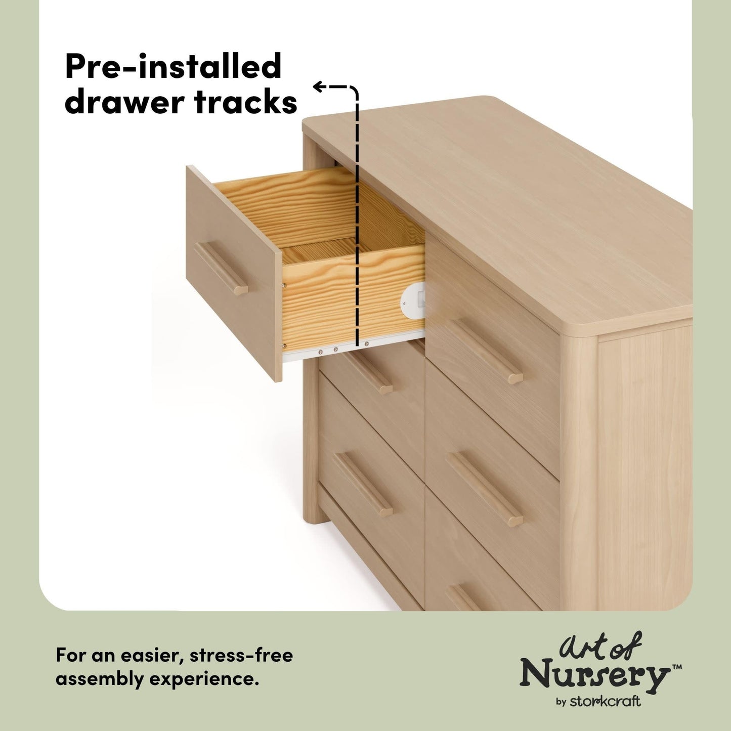 Storkcraft Malta 6 Drawer Dresser – GREENGUARD Gold Certified, Wood Dresser for Bedroom, Nursery & Kids' Bedroom Storage, Safety Interlocking Drawer System, Pre-Installed Tracks (Driftwood)