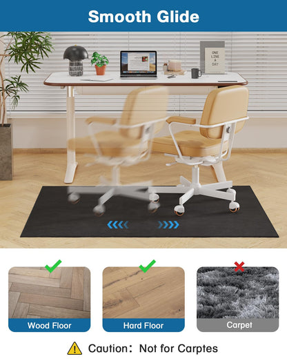FUNMAT Office Chair Mat for Hardwood Floor, 59"x71" Flannel Fabric Large Chair Mat for Hard Floors, Non-Slip Under Desk Rug for Rolling Chairs, Soft Floor Protector Area Rug for Home Office, Black