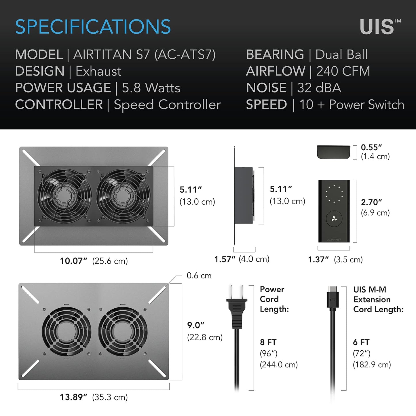 AC Infinity AIRTITAN S7, Ventilation Fan 12" with Speed Controller, IP-55 Rated for Crawl Space, Basement, Garage, Attic, Shed, Hydroponics, Grow Tents