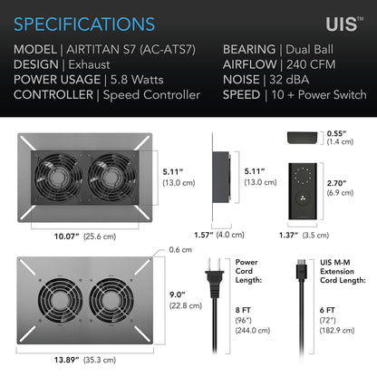 AC Infinity AIRTITAN S7, Ventilation Fan 12" with Speed Controller, IP-55 Rated for Crawl Space, Basement, Garage, Attic, Shed, Hydroponics, Grow Tents