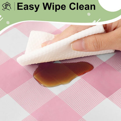 misaya 3 Packs Buffalo Disposable Table Cloth, 54 x 108 Inch Waterproof Plastic Tablecloth, Rectangle Pink and White Checkered Table Covers for Picnic, Birthday, Party