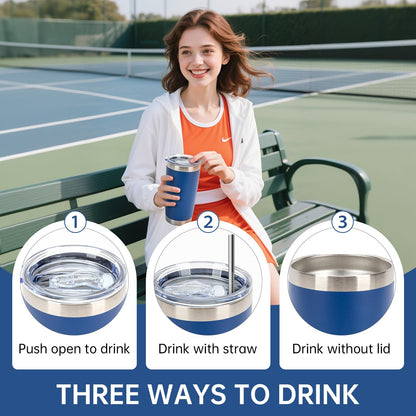 IEOVIEE 32 Pack, 20oz Stainless Steel Bulk Tumblers with Lids and Straws, Double Wall Insulated Travel Coffee Mug, Durable Powder Coated Tumbler Bulk Cup for Cold and Hot Drinks(Dark Blue)