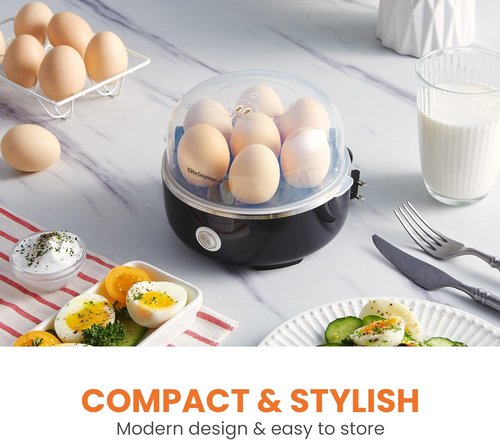 Elite Gourmet Easy Egg Cooker - Electric 7-Egg Capacity with Auto Shut-Off | Classic Black, BPA Free