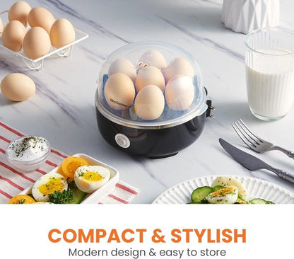 Elite Gourmet Easy Egg Cooker - Electric 7-Egg Capacity with Auto Shut-Off | Classic Black, BPA Free