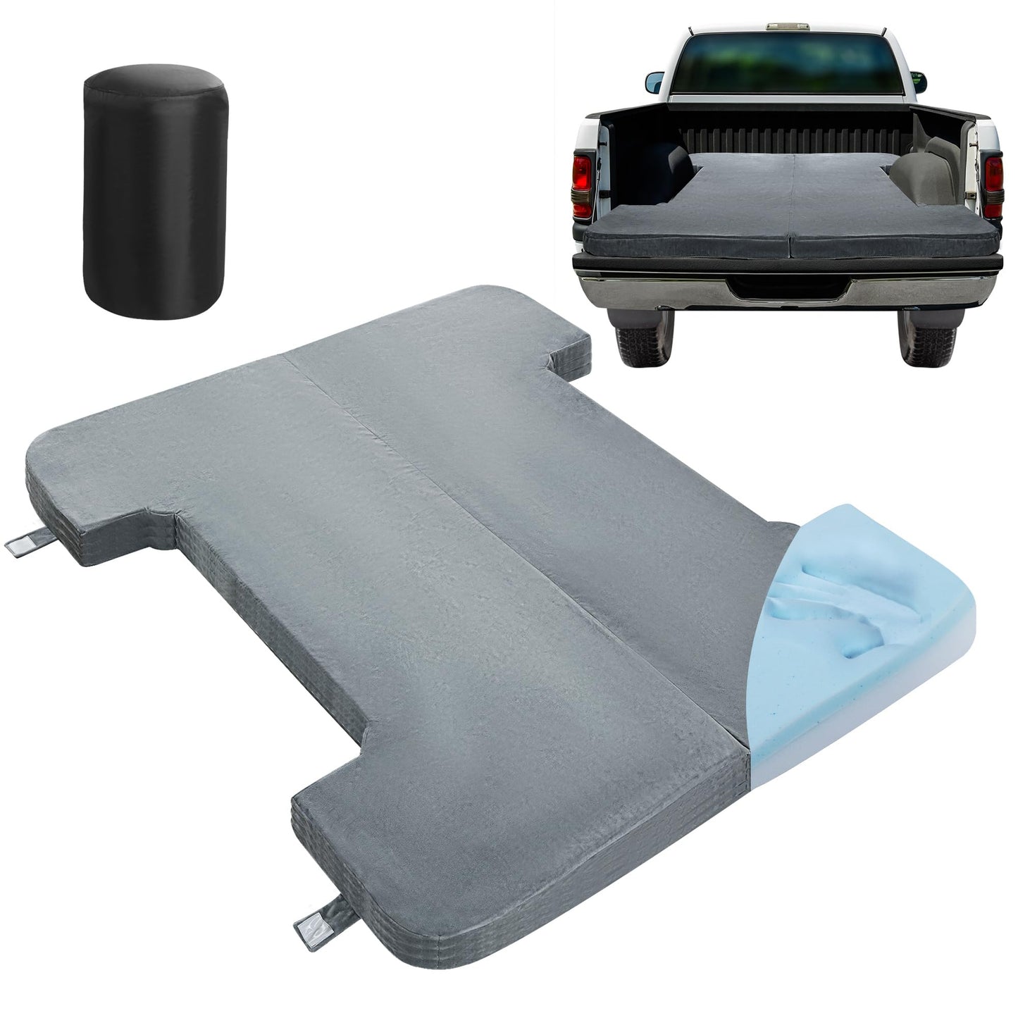 HOMBYS Memory Foam Truck Bed Mattress for 6ft to 6.5ft, Foldable 2.5" Thickness Full Size Truck Bed, Pick Up Mattress for Tent Camping, Grey