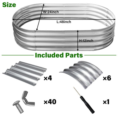 Eclaron Galvanized Raised Garden Bed for Outdoor: 4X2X1ft Durable Metal Vegetable Plant Container Kit - Oval Planter Box for Gardening Flower Trough （2 Pack）
