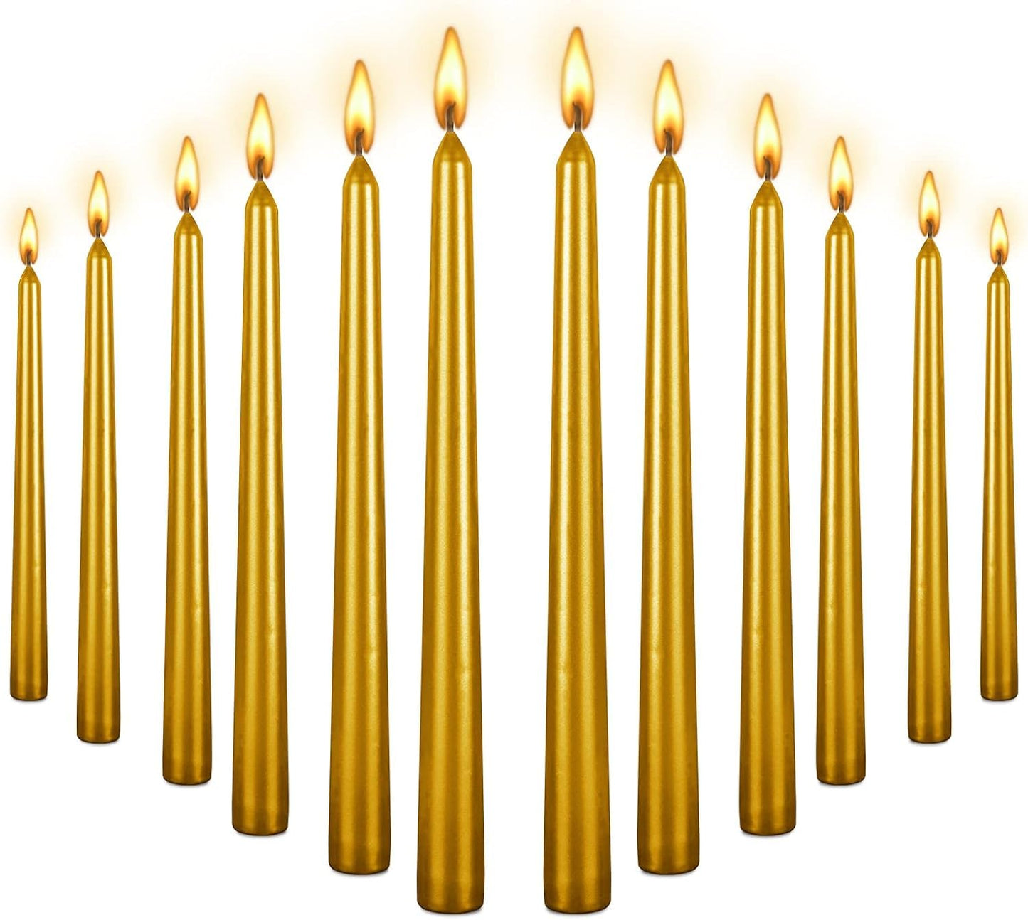 10 Inch Taper Candle, Set of 12,Tapered Candles Burn for 7 Hours, Long Sticks,Tall Candlesticks, Dinner Party, Wedding, Halloween (12pcs, Gold)