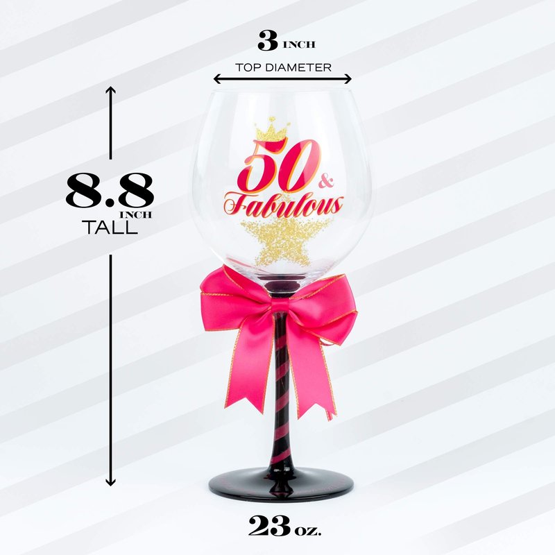 SAY HO UM 50 and Fabulous Birthday Wine Glass for Women | Fun Gift for Woman Turning Fifty Years Old | Mom, Best Friend, Aunt, Cousin, Co-Worker | Big 23 oz, 8.8 Inch Wine Glass