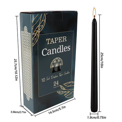 YOROXRG 24 Pack Black Taper Candles, 7-8 Hours Burn Time, Unscented, Smokeless and Dripless, 0.75 x 10 Inch Dinner Candle Set for Halloween, Household, Wedding, Party and Home Décor Candlesticks