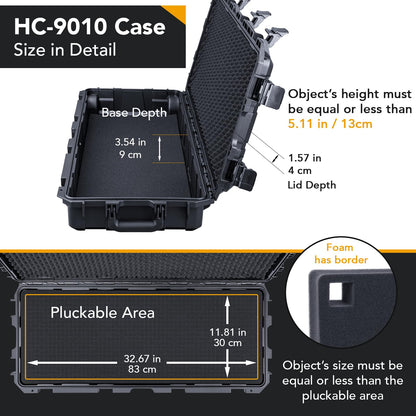 Lykus HC-9010 Long Waterproof Hard Case with Customizable Foam Insert and Wheels, Interior Size 34.17x13.19x5.12 in, Suitable for long items