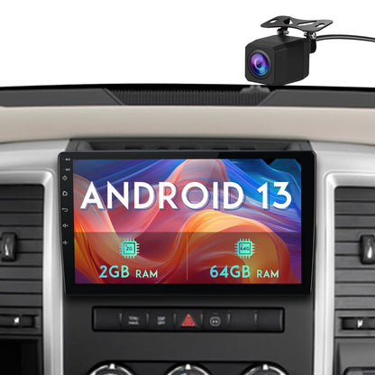 Car Stereo Radio for Jeep Wrangler JK 2007-2018 Dodge RAM 1500 Chrysler Compass Grand Cherokee, Android 13 2GB 64GB 10 Inch Touchscreen, Wireless CarPlay Android Auto, Backup Camera, FM AM WiFi RDS
