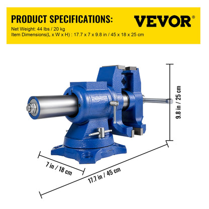 VEVOR Bench Vise 6 Inch, Double Swivel Rotating Heavy Duty Vise Head/Body Rotates 360°,Pipe Vise Bench Vices 30Kn Clamping Force,for Clamping Fixing Equipment Home or Industrial Use