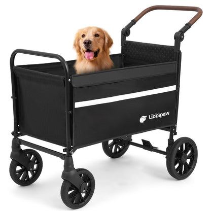 Libbipaw Dog Wagon for Medium & Large Dogs, Foldable All-Terrain Dog Stroller Wagon with Ramp, Adjustable Handle, One-Step Brake, Heavy Duty Pet Wagon (Black)