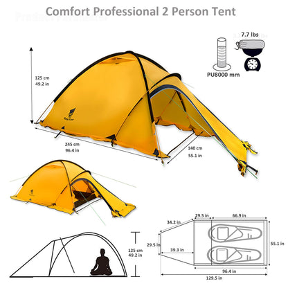 Geertop Portable 2 Person 4 Season Tent Waterproof Backpacking Tent Double Layer All Weather for Camping Hiking Travel Climbing Mountaineering - Easy Set Up