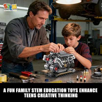W16 Engine Building Blocks Set for Adults STEM Mini 16-Cylinder Engine Model Kit That Runs Compatible with Lego Car DIY Physical Science Experiment Toy for Teens Boys 8-14+ (801 PCS)