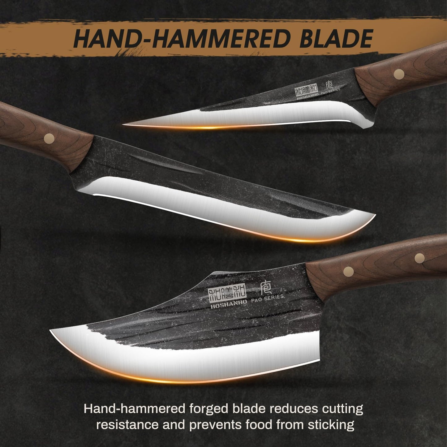 HOSHANHO Butcher Knife Set, Hand Forged Butcher Chef Knife Set with Roll Bag, Sharp Meat Cleaver Knife & Bone Chopper Knives & Fillet Knives for Home & Camping & BBQ Gift with Men