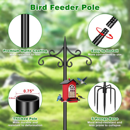 Skiennix Heavy Duty Double Shepherd Hooks - 72-Inch Adjustable Metal Bird Feeder Pole | 5-Prong Base for Outdoor Use