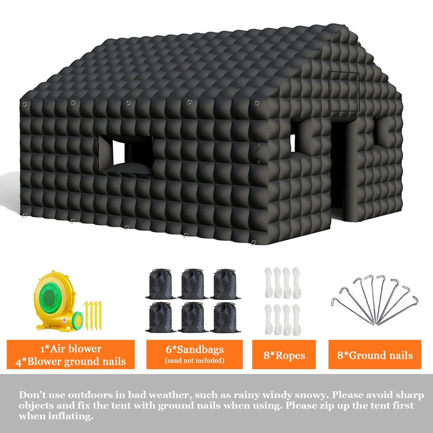 WUHUWOO Inflatable Nightclub 20x16.8x12 Ft, Large Black Inflatable Club Tent with 2 Doors and Logo Area, Inflatable Party Tent for Adults Birthday Backyard Wedding Rental