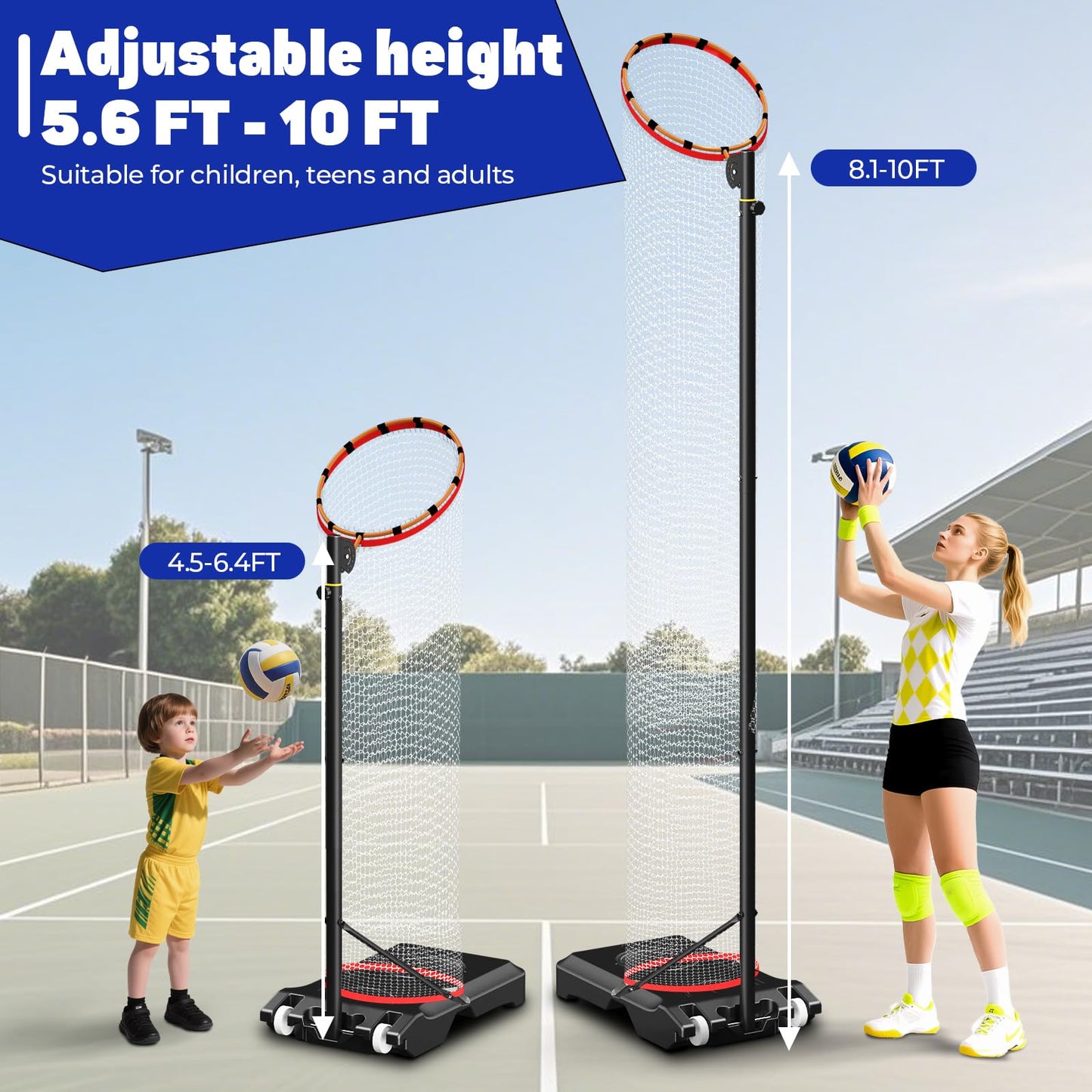 Dollate Movable Volleyball Setter Trainer Net Setting Training Equipment Target Practice Indoor or Outdoor, adjustable height and angle, with 10.2FT ball collection system, for serve and dunk practice