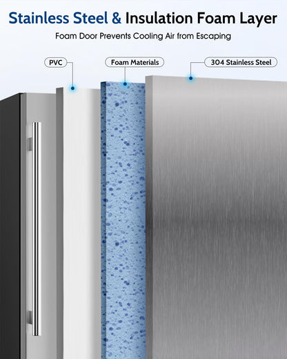 Feelfunn 24 inch Beverage Refrigerator - 180 Cans Beverage Fridge Under Counter with Stainless Steel Door, Built-in or Freestanding Beer Fridge, Outdoor Refrigerator for Patio Kitchen Home Bar