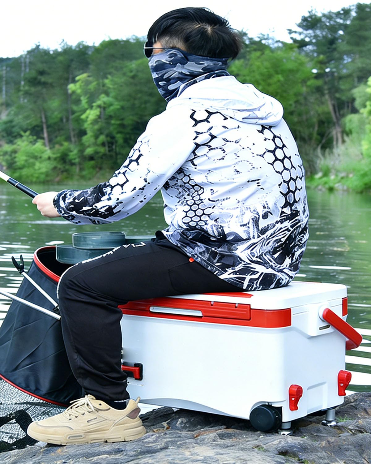 38QT Fishing Seat Box, Outdoor Insulated Cooler with Adjustable Elevating Legs & Drain Plug, Heavy Duty Portable Seat for Uneven Ground, Suitable for Fishing, Camping, Picnics, Outdoor Activities