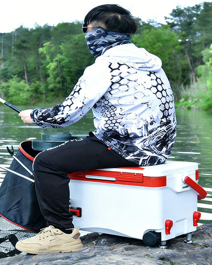 38QT Fishing Seat Box, Outdoor Insulated Cooler with Adjustable Elevating Legs & Drain Plug, Heavy Duty Portable Seat for Uneven Ground, Suitable for Fishing, Camping, Picnics, Outdoor Activities